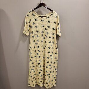 Cold Water Creek Womens Yellow Floral Dress Maxi Sz PM Short Sleeve Cottage Core